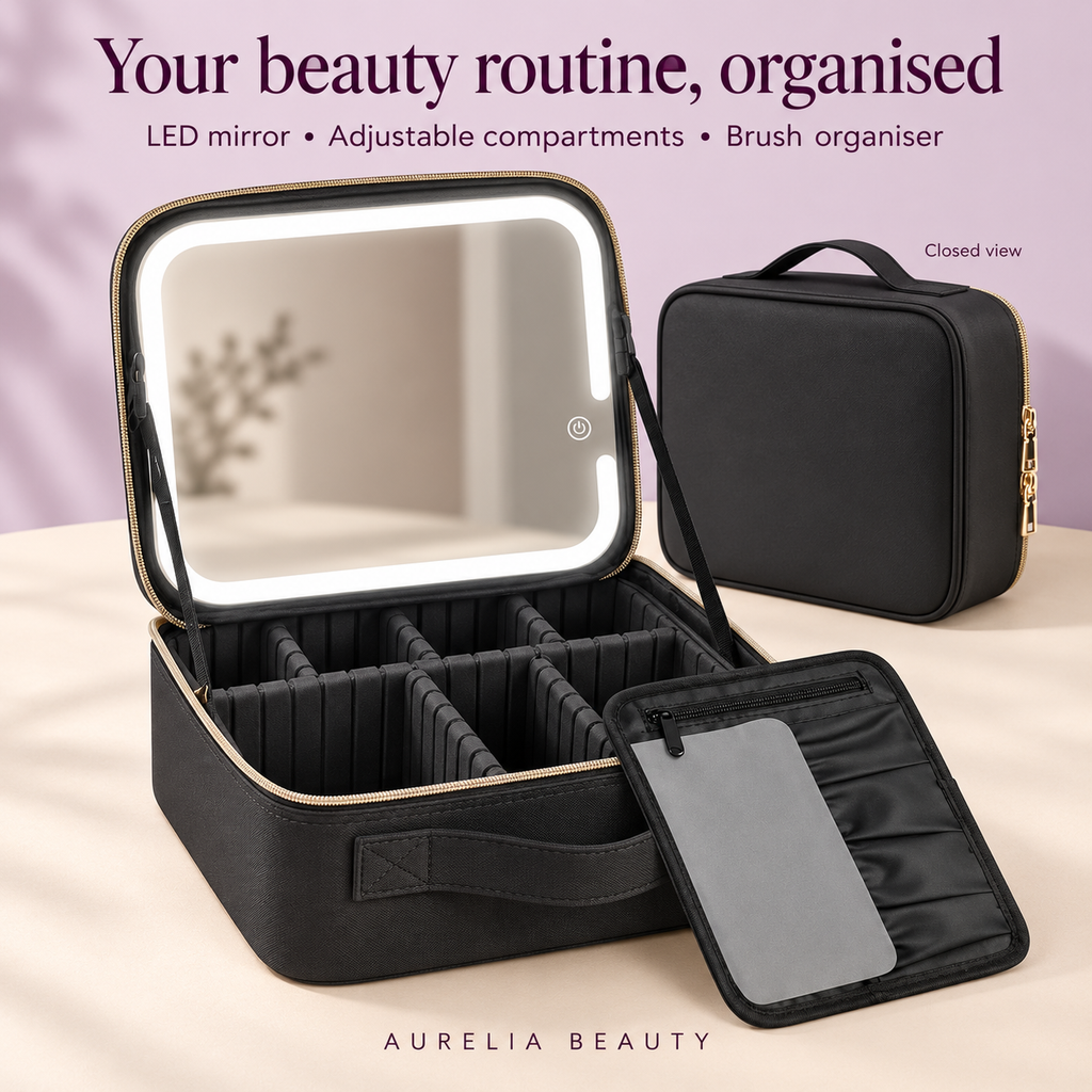 Aurelia GlowVoyage — LED Makeup Case with Lighted Mirror